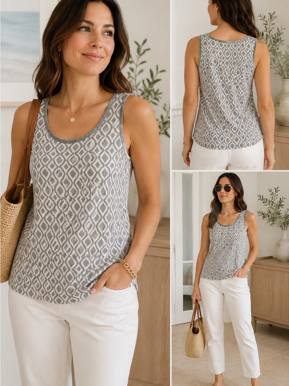 Banana Republic Luxe Touch Grey Geometric Print Tank M